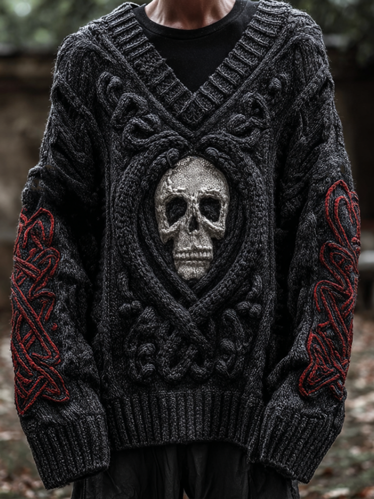 Halloween Men's Skeleton Element V-neck Knit Sweater