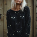 Black Cat Faces Fuzzy Cozy Knit Sweater