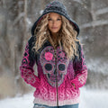 Women's Rose And Skull Inspired Chunky Zipper Knitted Hooded Cardigan