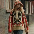 Vintage Halloween Anatomy With Floral Art Chunky Knitted Hooded Sweater