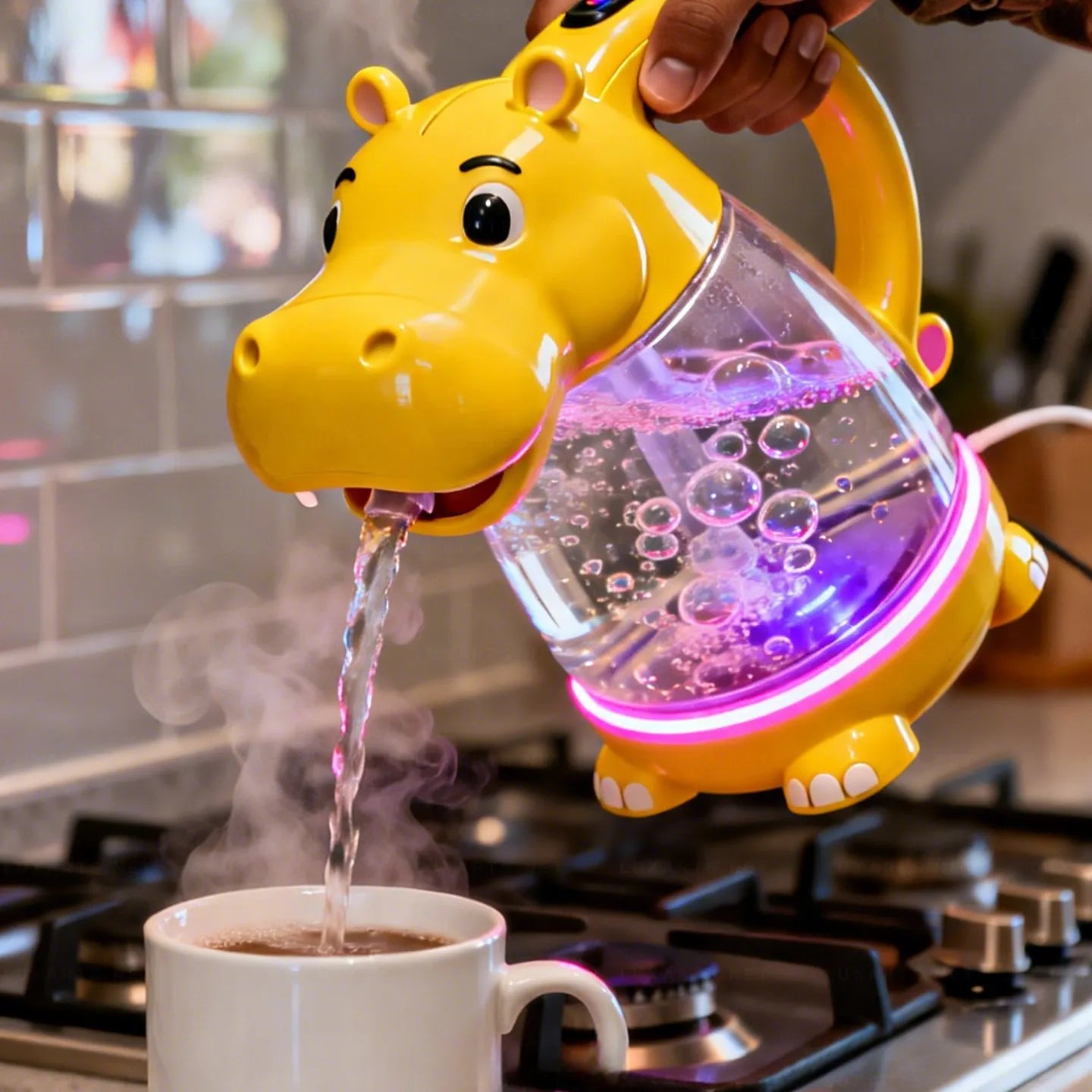Whimsical Hippo Glass Electric Kettle🫖🦛