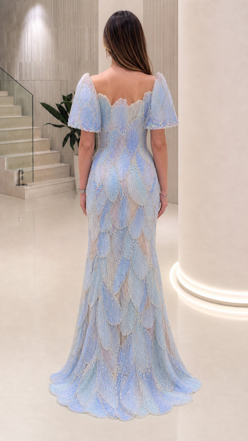 Off-the-Shoulder 3D Petal Beaded Mermaid Evening Gown