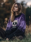 Halloween Skull Pattern Purple Gradient Cozy Knit Sweater