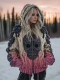Women's Vintage Celtic Skull Gradient Art Cozy Knitted Hooded Cardigan