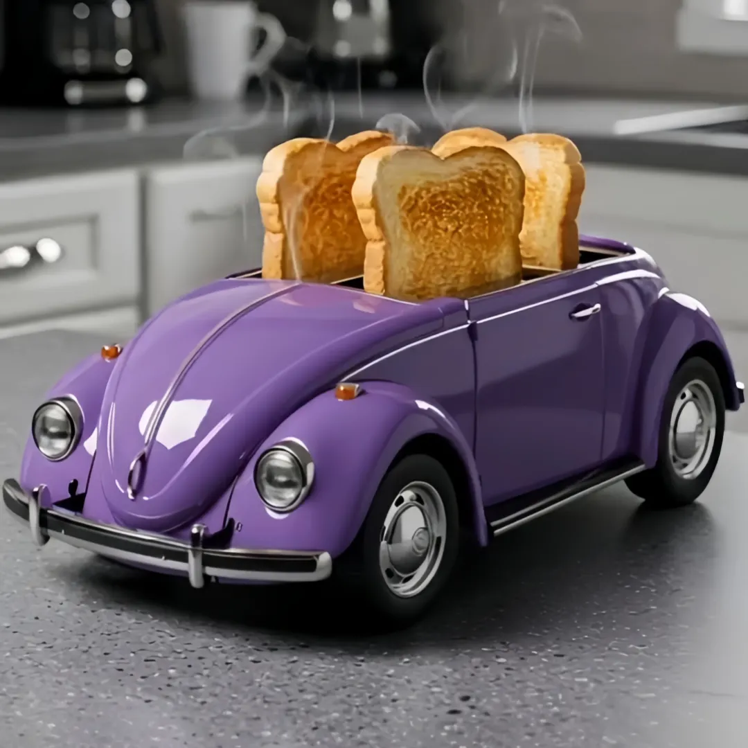 Creative 4-Slice Toaster | Cute Aesthetic Kitchen Appliance for Cozy Breakfast & Unique Home Decor -Classic Purple Beetle