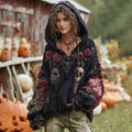 Rose Skull Embroidered Gothic Chunky Knit Hooded Sweater