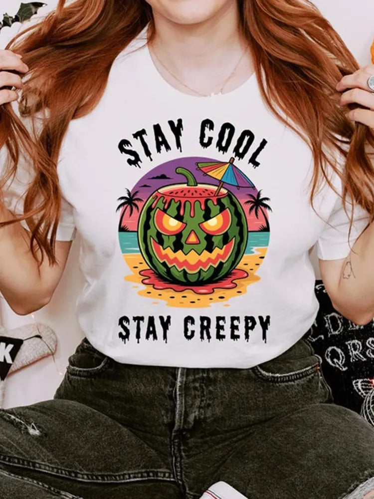 Summerween Fun Watermelon Skull Camping T-shirt