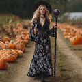 Women's  Classic Halloween Skull Art Comfy Velvet Maxi Dress