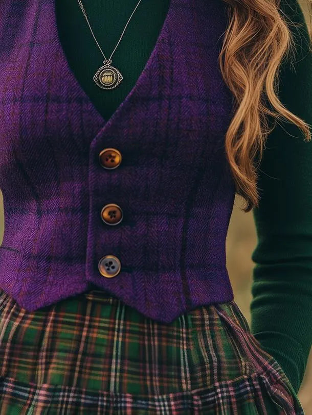 (clearance) Vintage Old-money Button Down Plaid Woolen Waistcoat