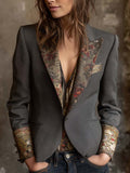 Vintage Floral Print Contrast Blazer