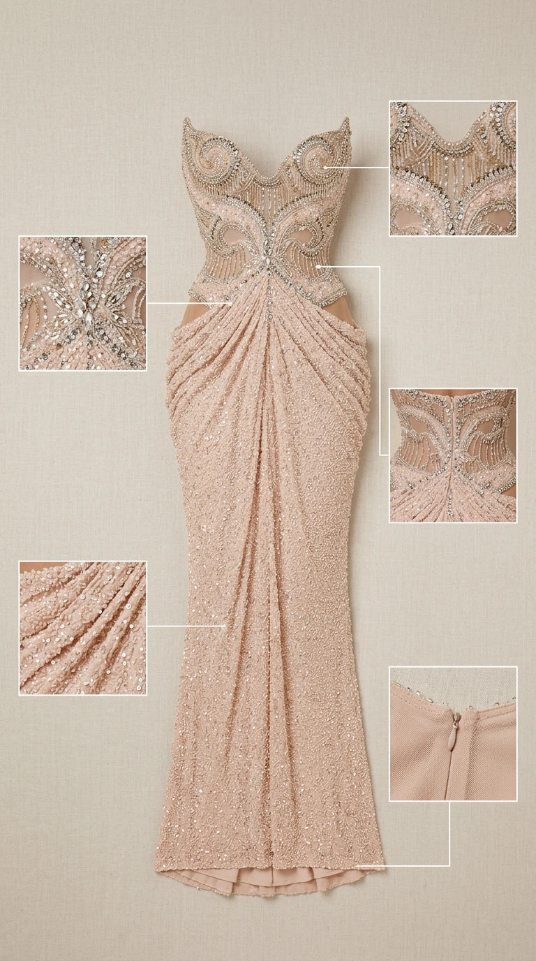Strapless Embellished Corset Maxi Gown with Waist Cutouts