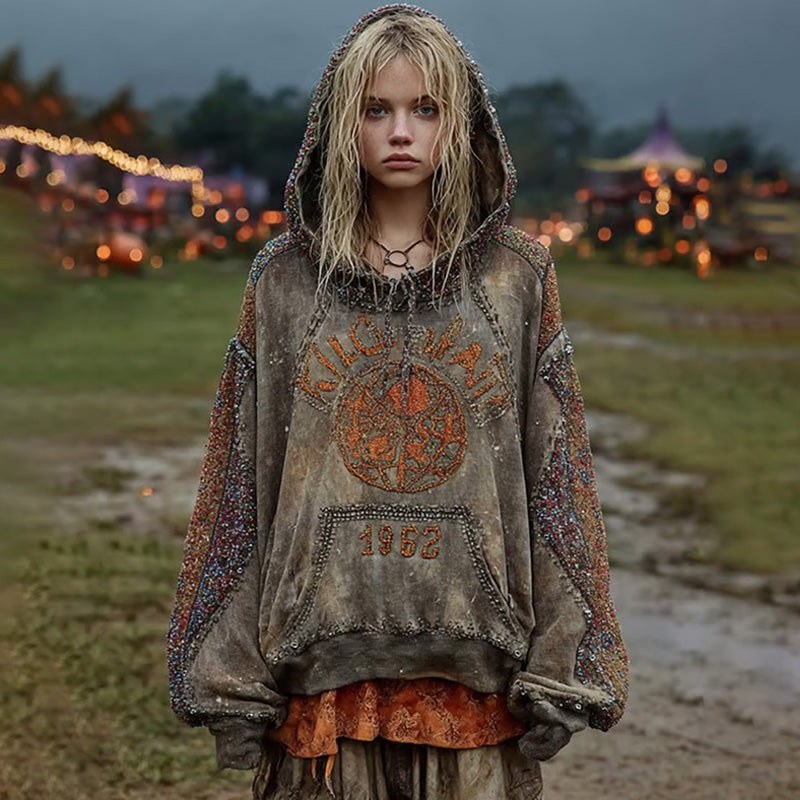 Women's Halloween Vintage Print Hoodie