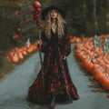 Women's  Classic Halloween Rose And Spider Web Art Comfy Velvet Maxi Dress