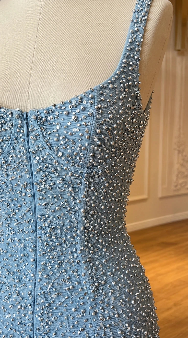 Sparkling Beaded Scoop Neck Corset Maxi Evening Gown