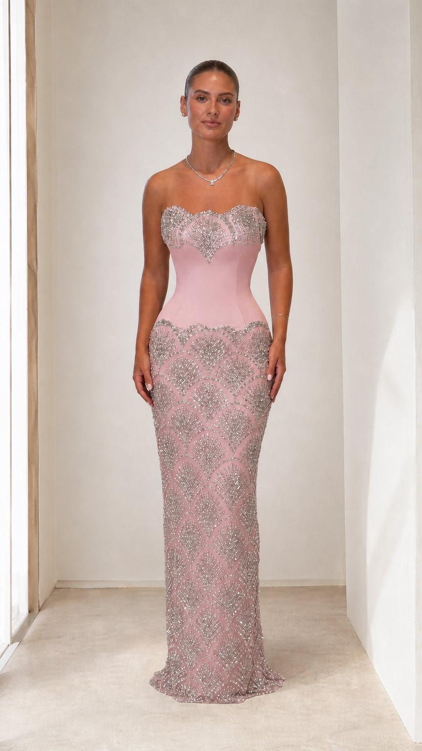 Strapless Rhinestone Embellished Mermaid Evening Gown
