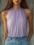 Vintage Pleated Halter Neck Chiffon Blouse