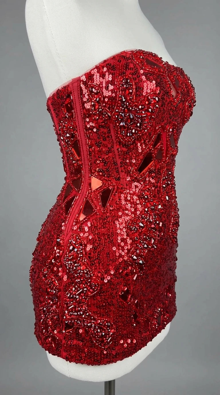 Strapless Sequin Corset Mini Dress with Structured Boning