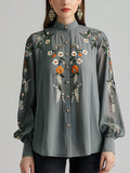 (clearance)Floral Embroidered Commuter Long-sleeved Shirt