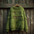 Halloween Fuzzy Monster Inspired Stitched Cozy Knit Sweater