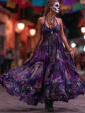 Ladies' Ethnic Pattern Vintage Style Long Dress With Straps