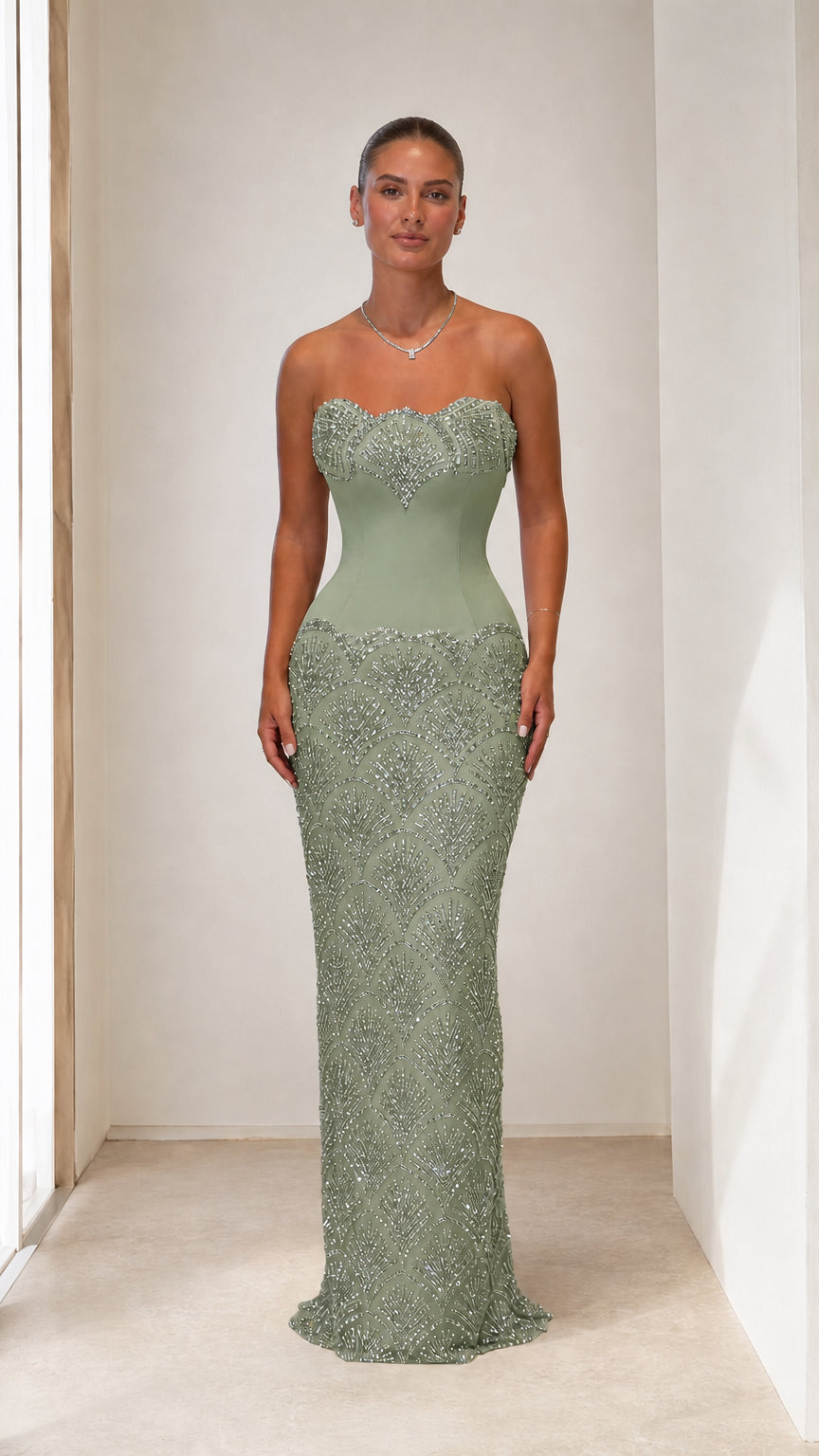 Strapless Rhinestone Embellished Mermaid Evening Gown