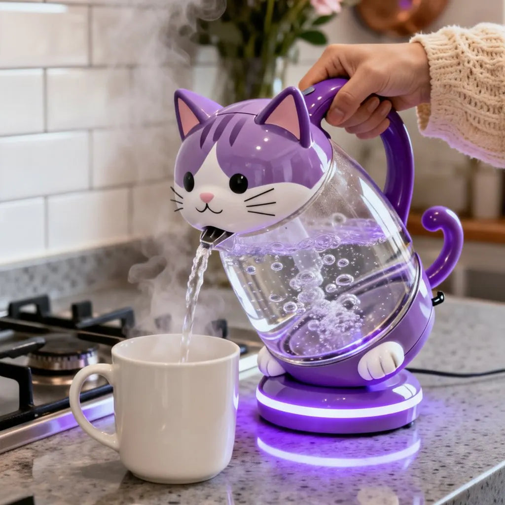 Whimsical Cat Glass Electric Kettle🫖🐱