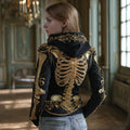 Women's Gothic Skull And Floral Embroidered Hoodie