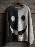 Halloween Ghost Face Black And White Vintage Long-sleeve Round-neck Sweater