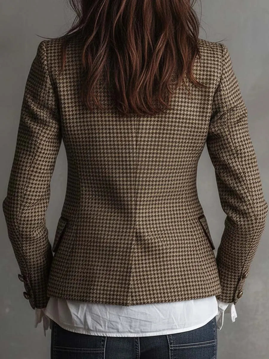 Vintage Tweed Houndstooth Tailored Blazer