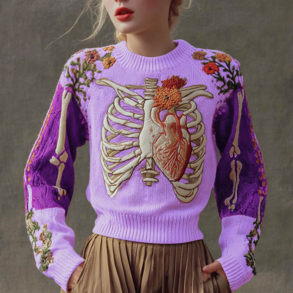 Halloween Antique Human Anatomy Splicing Knitted Sweater