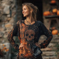Women's Halloween Skull And Spider Web T-shirt