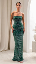 Strapless Beaded Column Maxi Evening Gown
