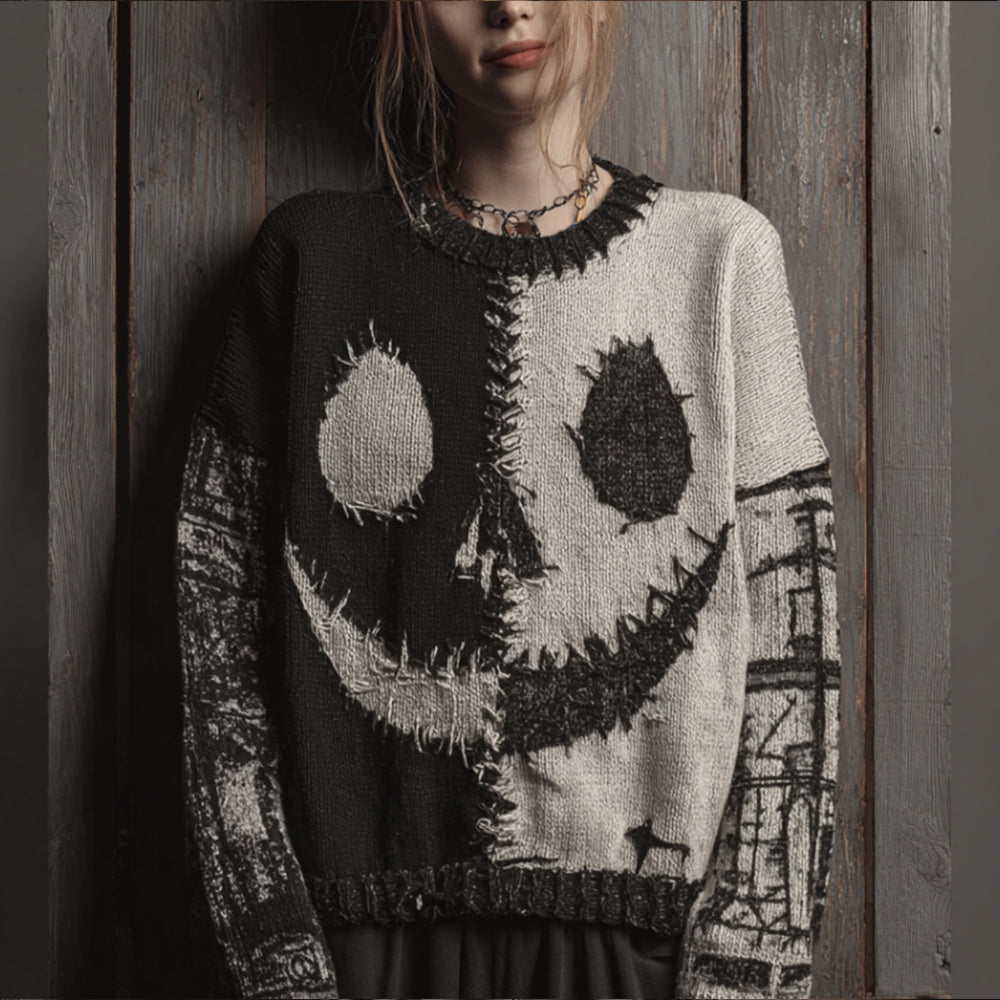 Halloween Color-blocked Casual Vintage Sweater