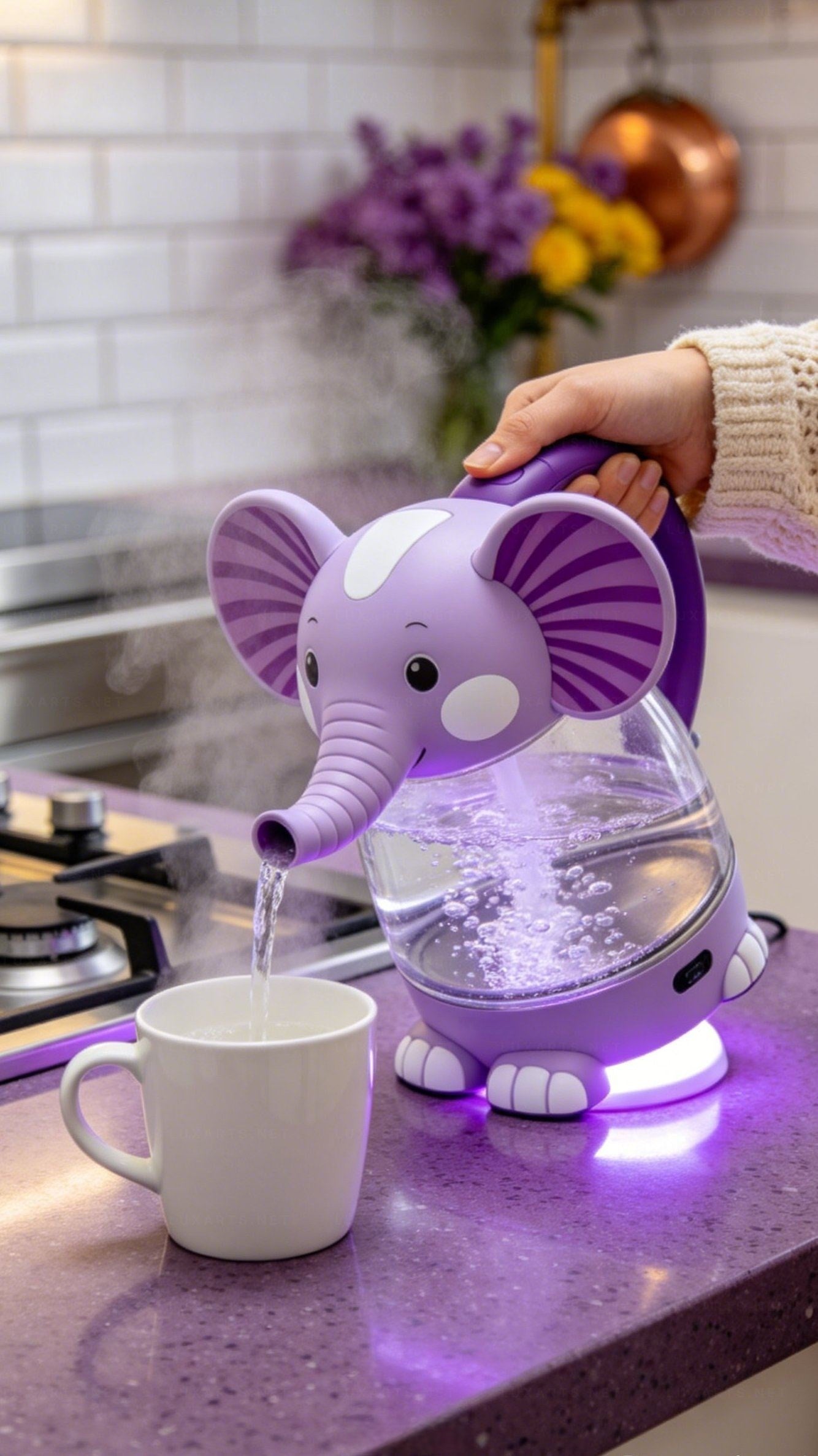 Whimsical Purple Elephant Glass Electric Kettle🫖🐘