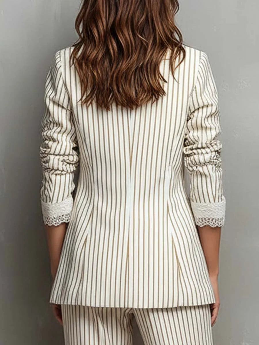 Vintage Striped Lace Short-sleeved Blazer