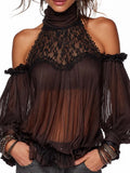Vintage-style Pleated Chiffon And Lace Off-the-shoulder Blouse