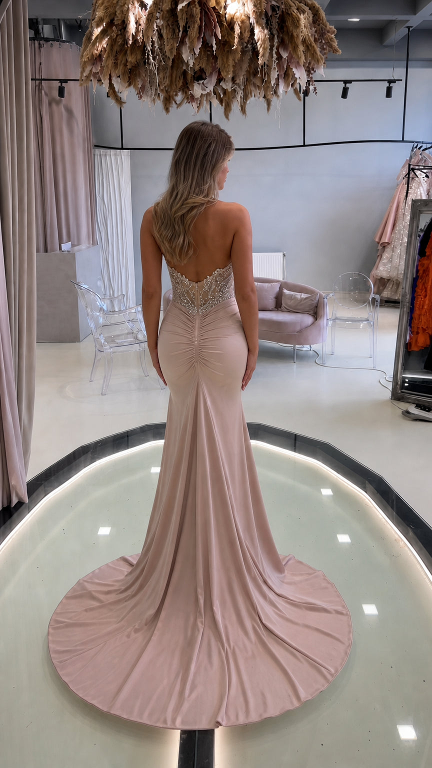 Luxury Beaded Mermaid Evening Gown with Sweep Train