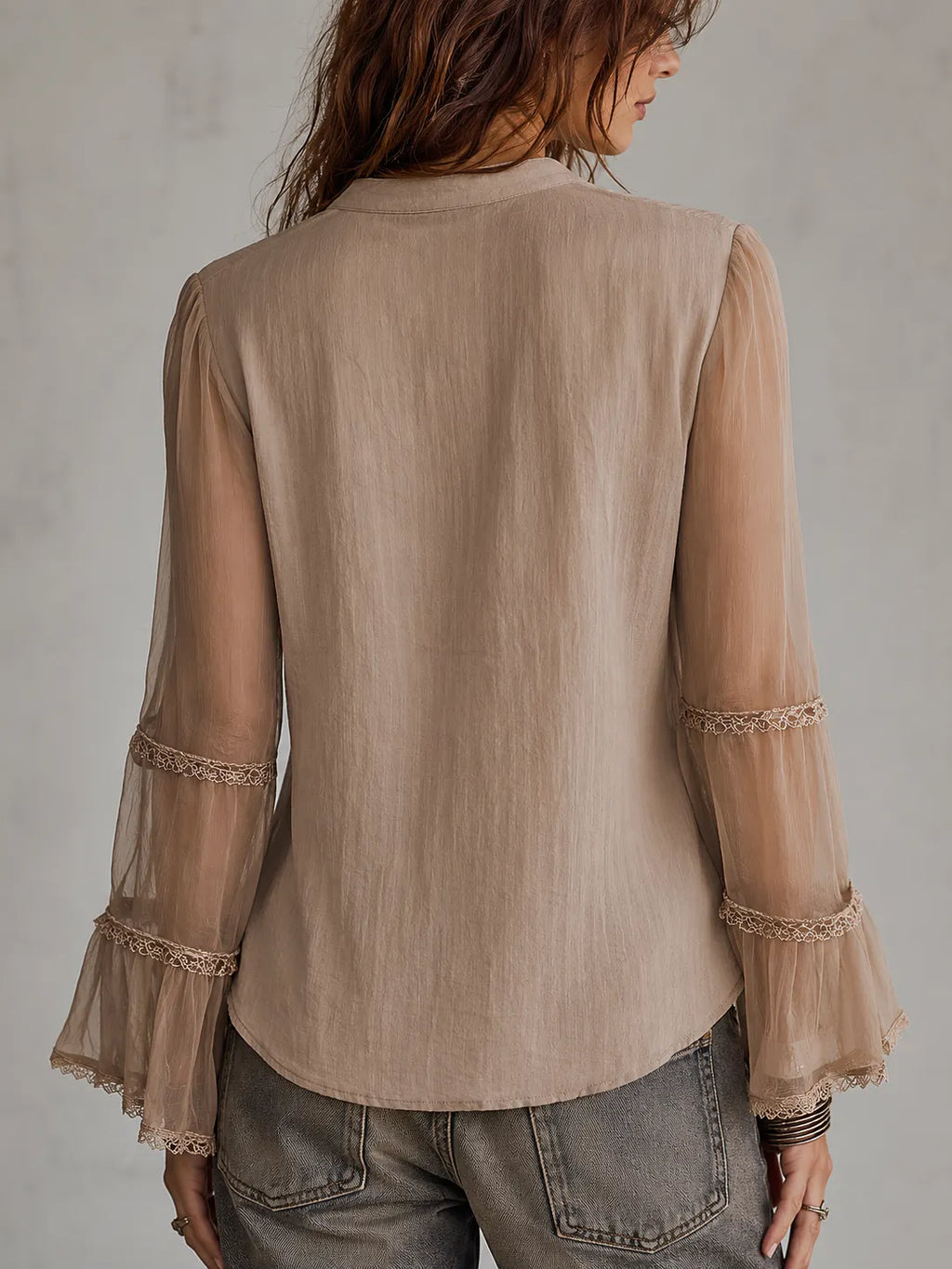 Vintage Sheer Sleeves Embroideried Cotton-linen Blazer