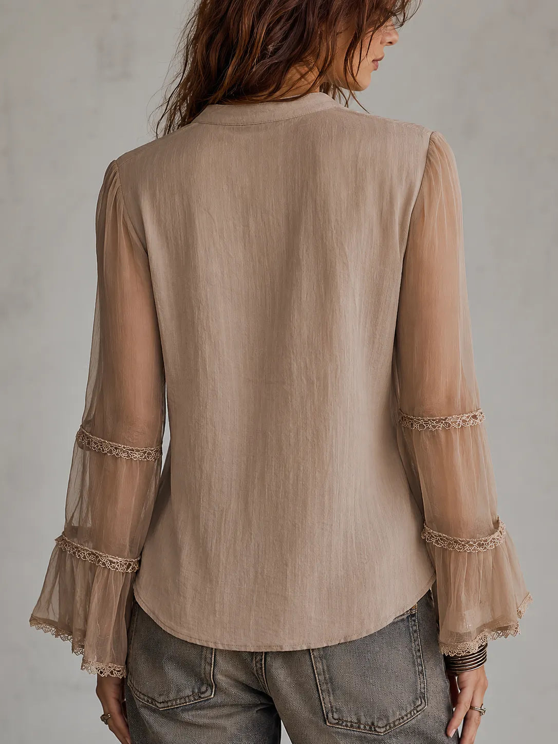 Vintage Sheer Sleeves Embroideried Cotton-linen Blazer