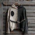 Halloween Spooky Face Contrast Stitched Hooded Cozy Knit Sweater