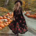 Women's  Vintage Halloween Rose Art Comfy Velvet Maxi Dress