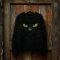 Halloween Fuzzy Black Cat Inspired Cozy Knit Sweater