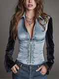 Vintage Powder Blue Embroidered Velvet Sleeve Jacket