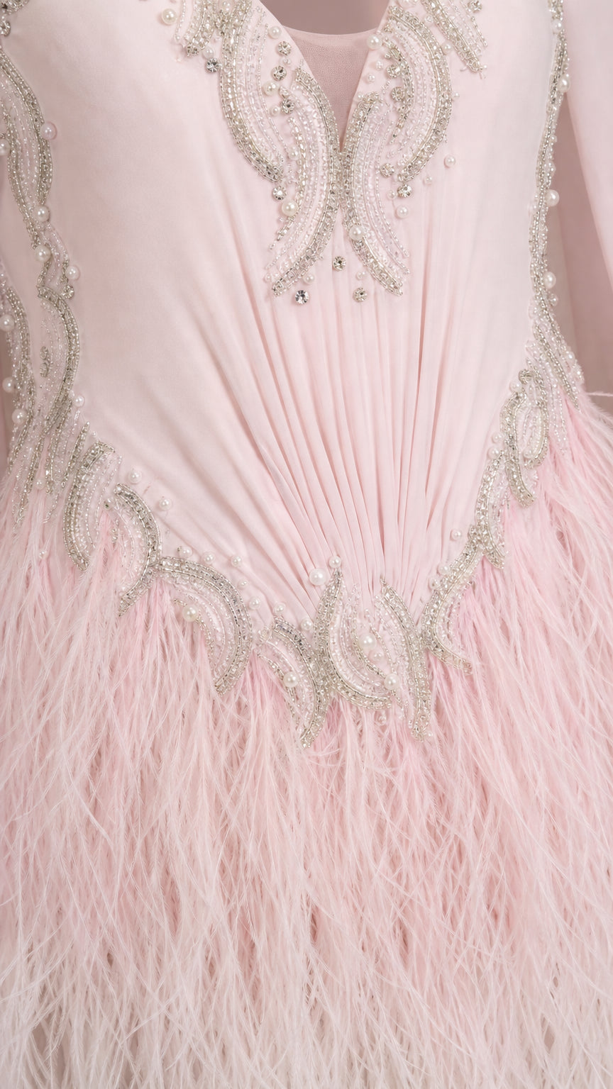 Embellished V-Neck Feather-Fringed Cape Evening Gown with Slit