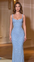Sparkling Beaded Scoop Neck Corset Maxi Evening Gown