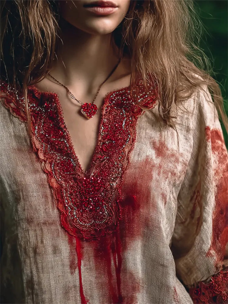 Halloween Bloody Beaded Bloodstains Linen Tunic