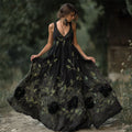 Vintage Black Roses Vines Flowy Linen Maxi Dress