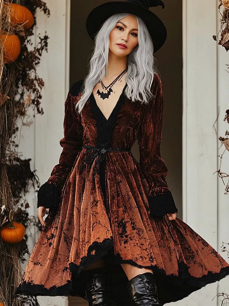Women's Classic Halloween Art Comfy Velvet Midi Dress