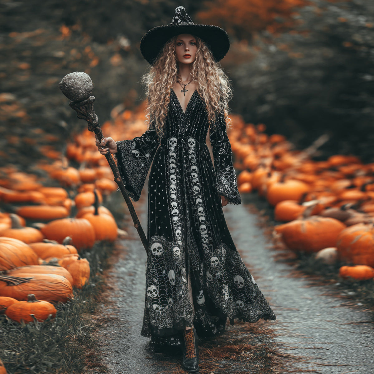 Women's Classic Skull And Spider Web Halloween Art Comfy Velvet Maxi Dress