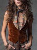 Vintage-style Printed Collar Velvet Vest